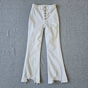 American Eagle White Super High Waist Button Fly Raw Hem Crop Flare Jean Size 00